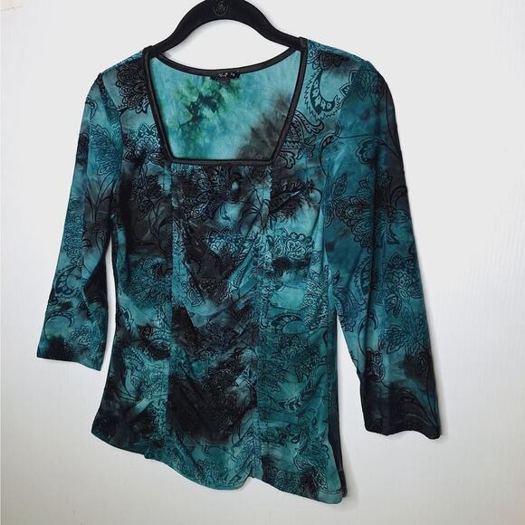 Vintage Y2K Sami & Jo Velvet Burnout Top Whimsygoth Fairy Square Neck Ruched PS - Picture 2 of 10